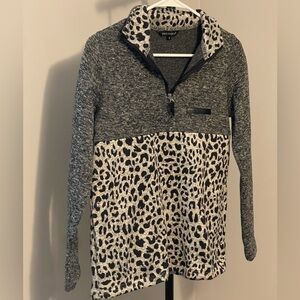 Simply Southern Gray Pullover with Leopard Print Size Small Quarter Zip